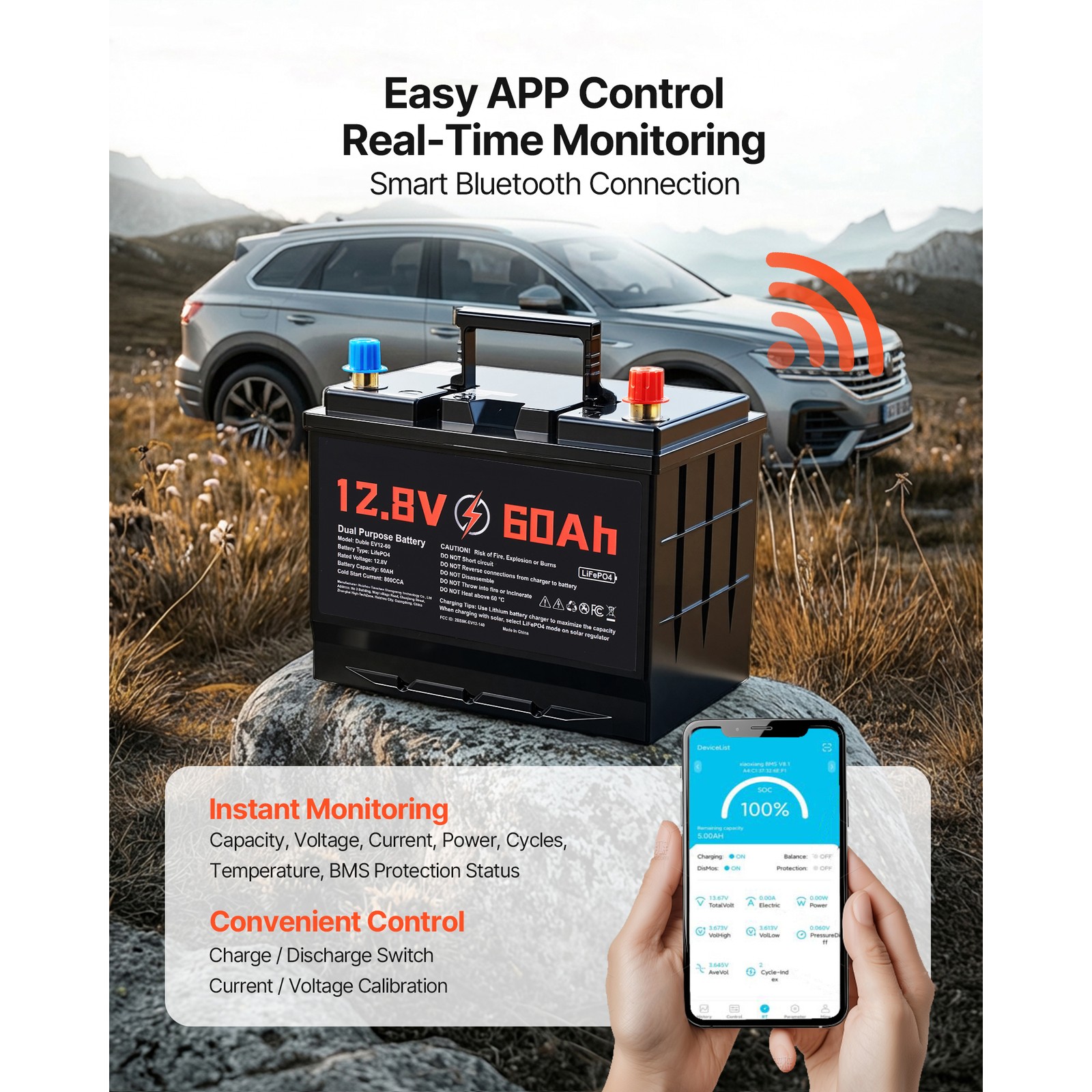 Uimoso 12V 60Ah LiFePO4 Lithium Battery with 800 CCA for Starting and Cycling