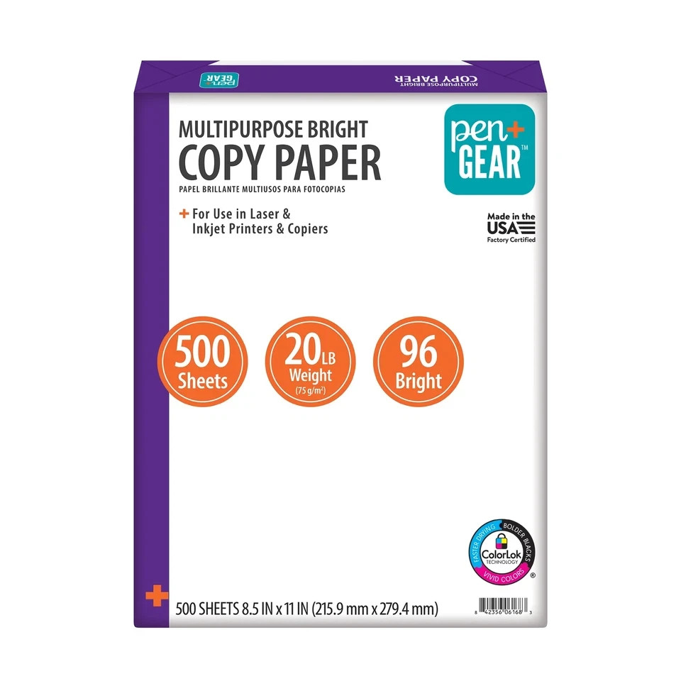 Multipurpose Bright Paper, 8.5″ X 11″, 96 Bright, White, 20 Lb., 1 Rea