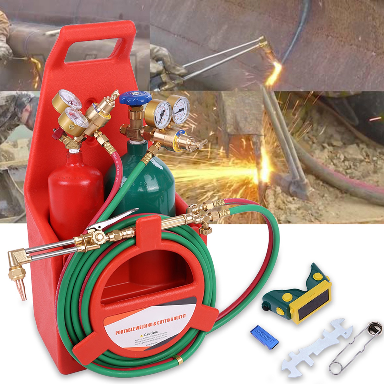 Oxy Acetylene Torch Kit Brass 4L Oxygen Tank Welding Cutting Metal Repair Tool