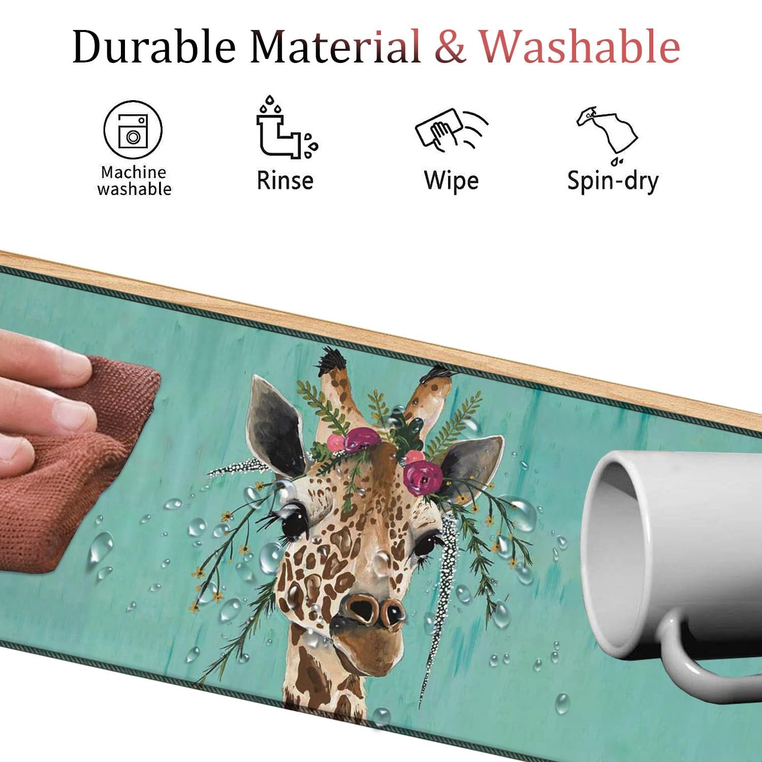 4 in 1 Mouse Pad Combo, Large Gaming Large, Giraffe With Floral Headgear