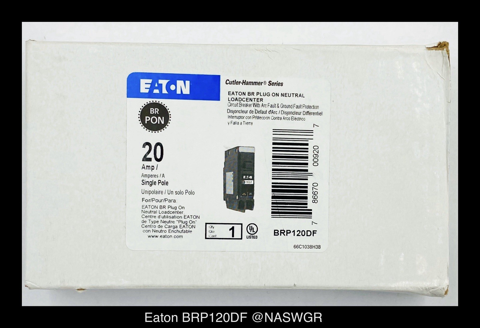 Eaton BRP120DF Arc Fault Ground Fault Circuit Breaker -20 Amp- Unused -Lot of 5