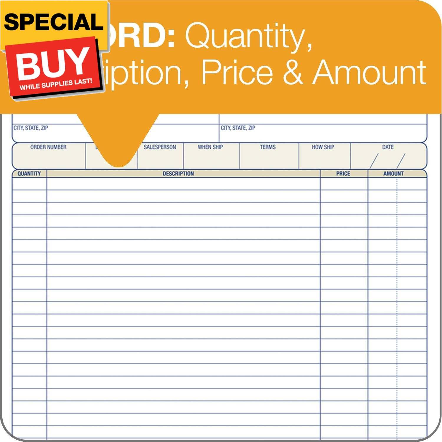 Order Book, 2-Part, Carbonless, White/Canary, 8-3/8 x 10-11/16 Inches, 50 Sets p