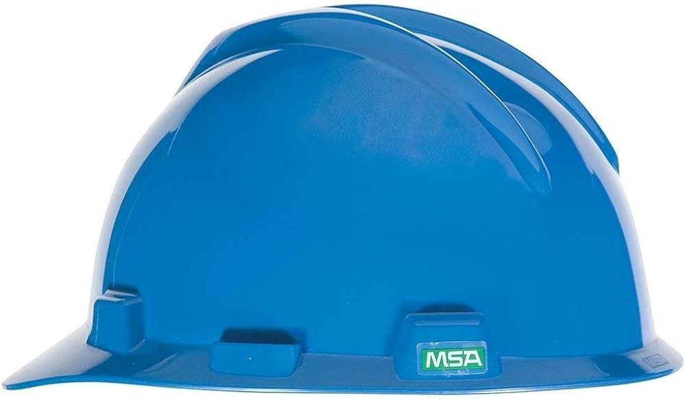 MSA BLUE V Gard ANSI OSHA Construction Safety HARD HAT 4 PT Ratchet Suspension