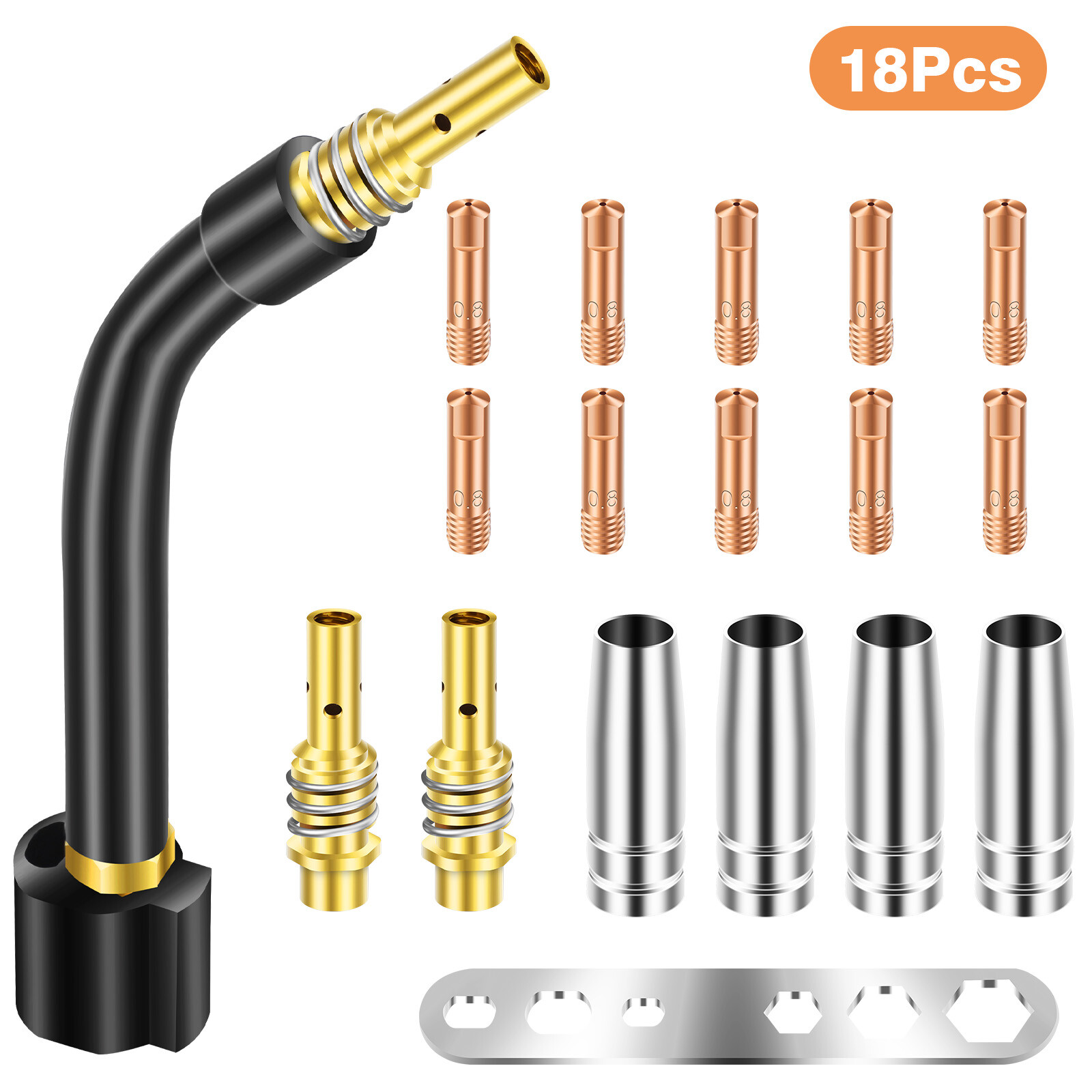 18pcs MB-15AK MIG Welding Torch Kit 0.03” 0.8mm M6 Contact Tip Nozzle Diffuser