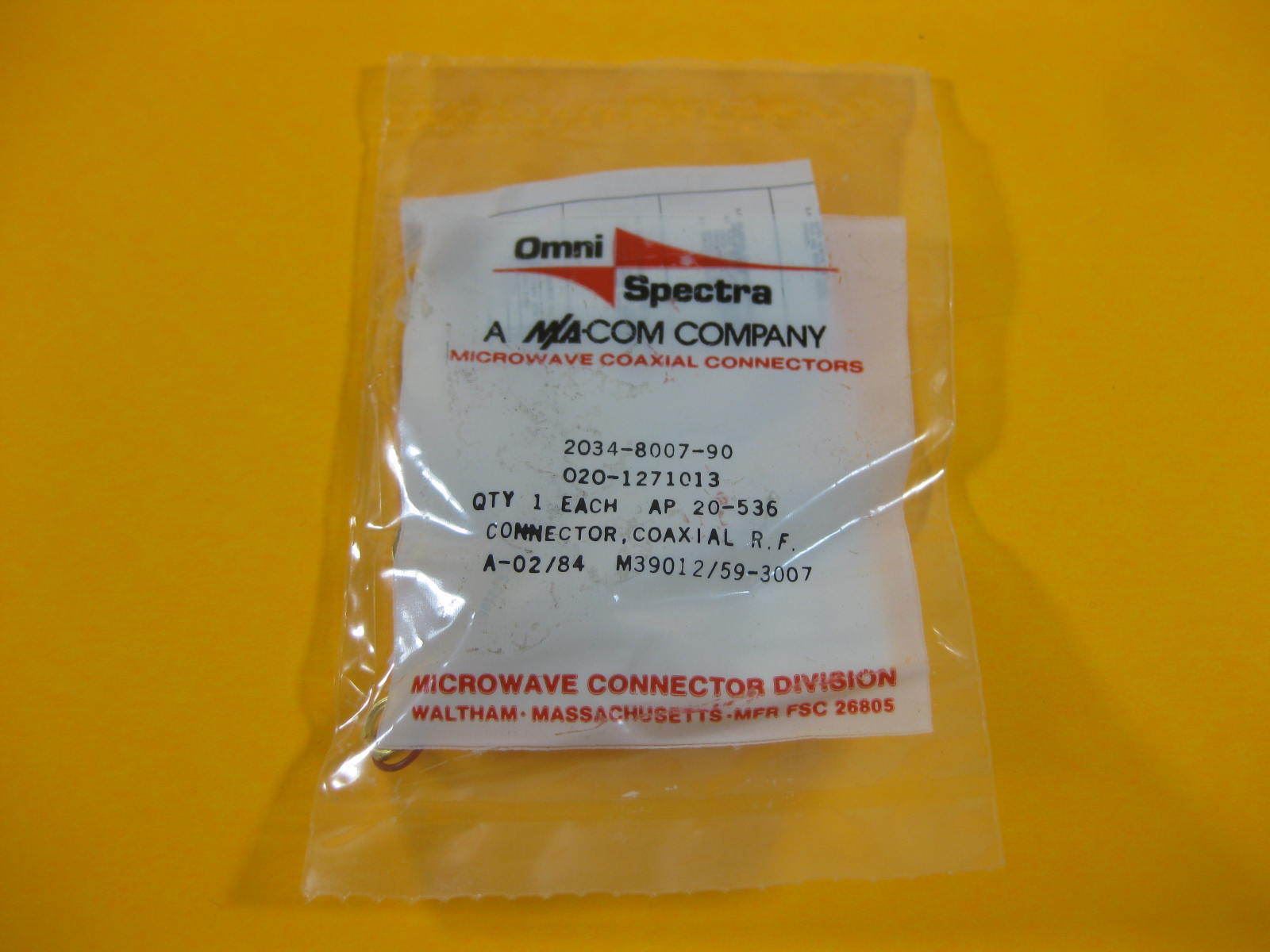 Omni Spectra Microwave Connector Coaxial RF — 2034-8007-90 — New