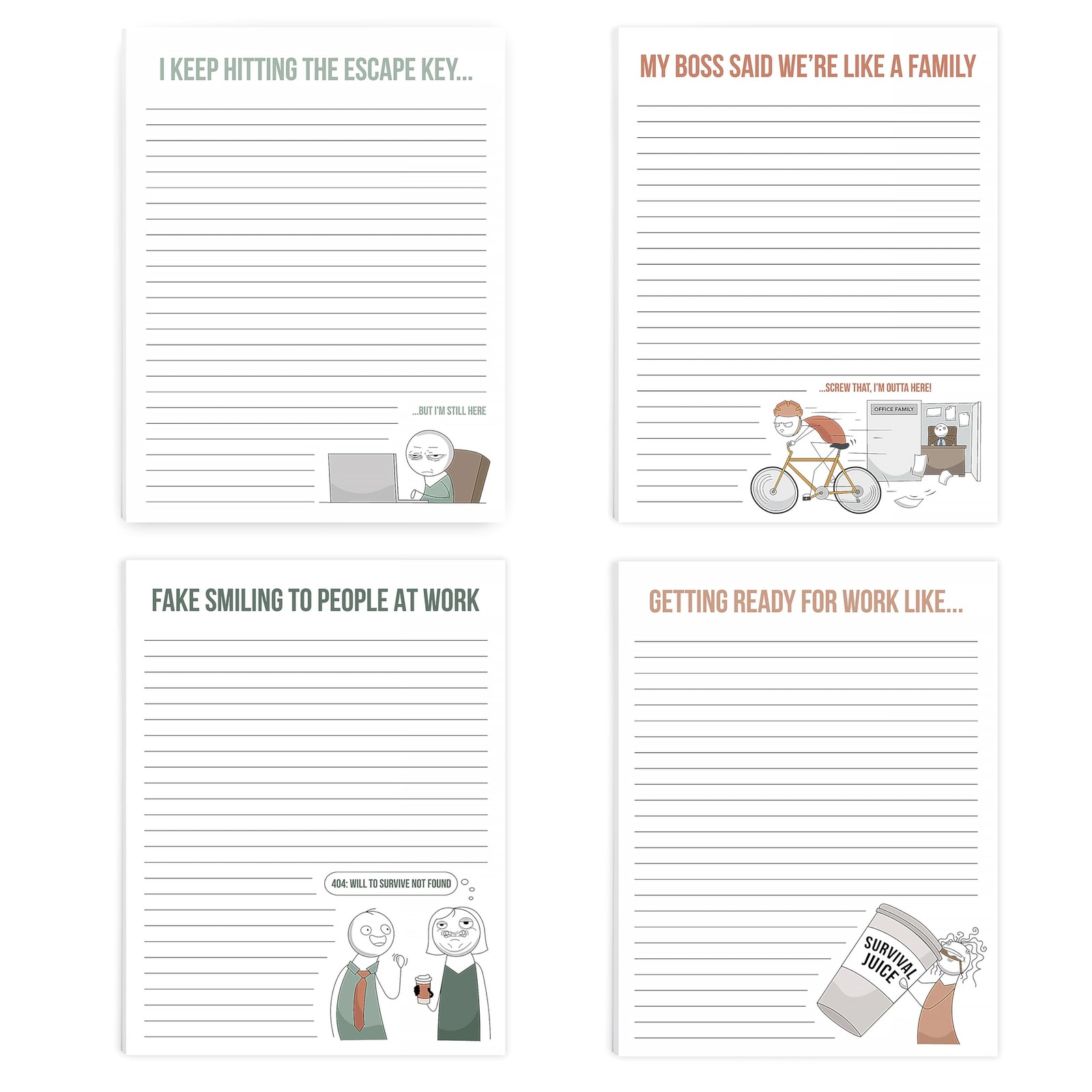 Super Funny Notepads Office Gift Women Coworkers Set of 4 Memo Pads w/ 50 Sheets