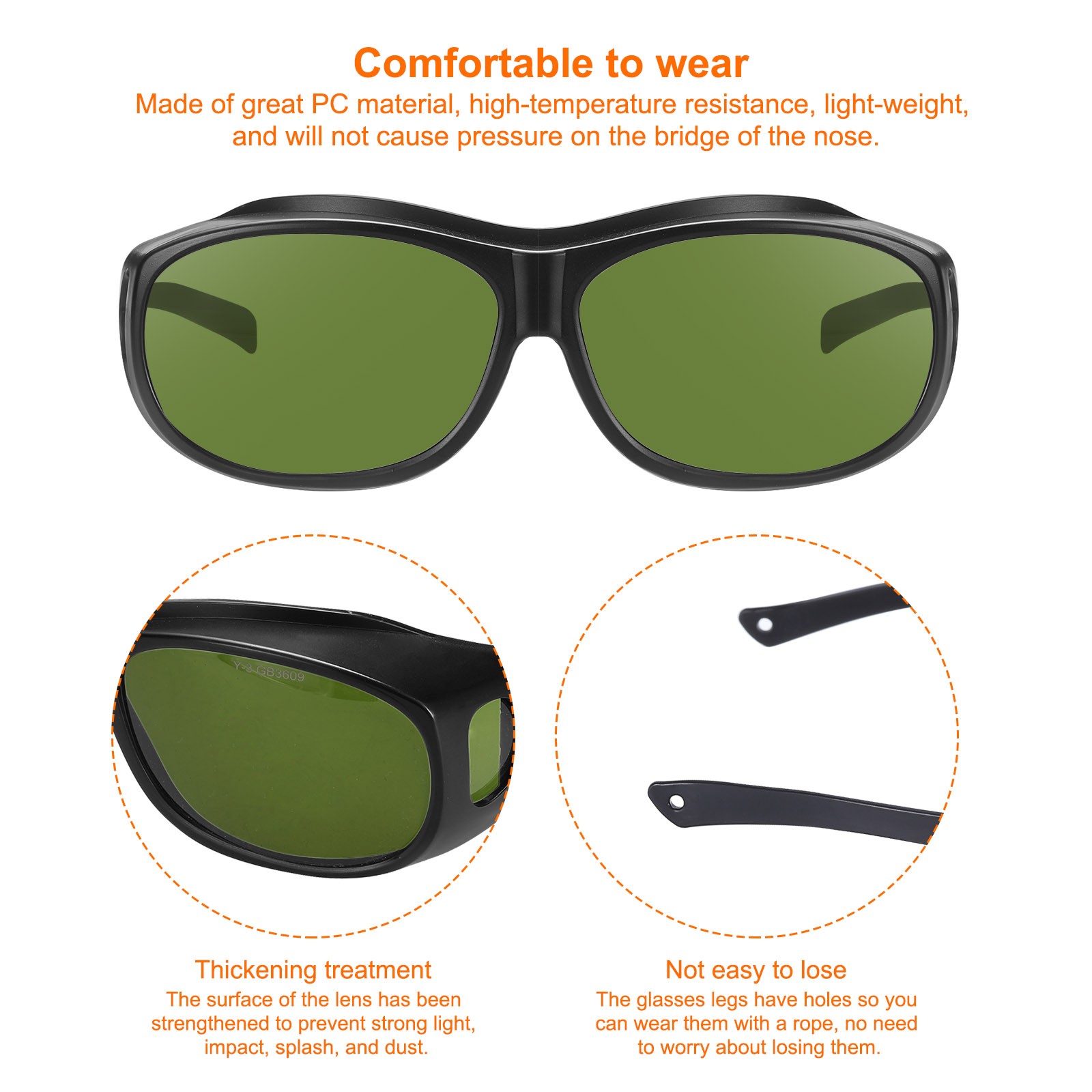 Welding Glasses IR Shade 3 Green CE Certified Protective Glasses Wrap-Around Len