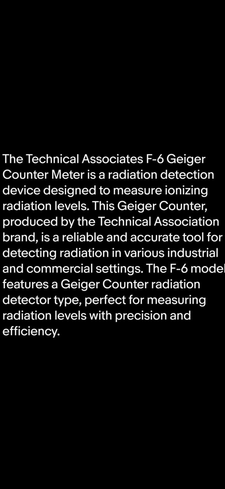 Technical Associates F-6 Geiger Counter Meter Radiation Detection Vtg Untested