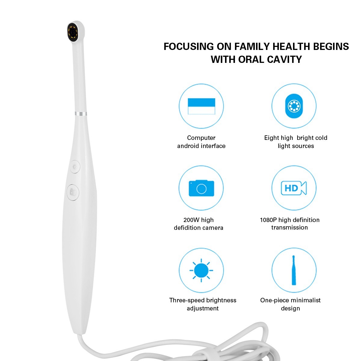 AZDENT Dental USB Imaging Intraoral Camera Real-time Video 8LED Light Endoscope