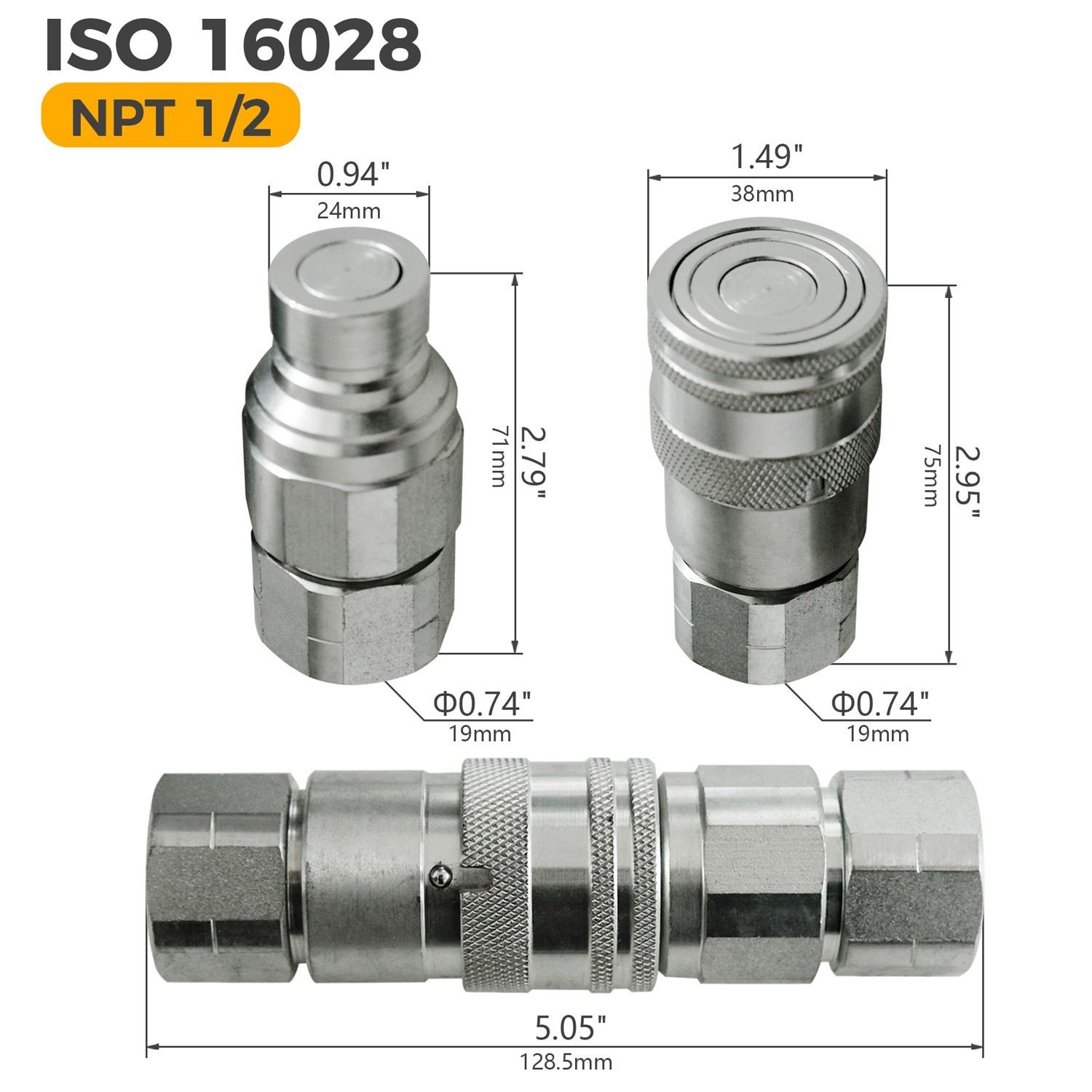 1/2″ NPT Skid Steer Hydraulic Couplers/couplings, Bobcat Flat Face Quick Connect