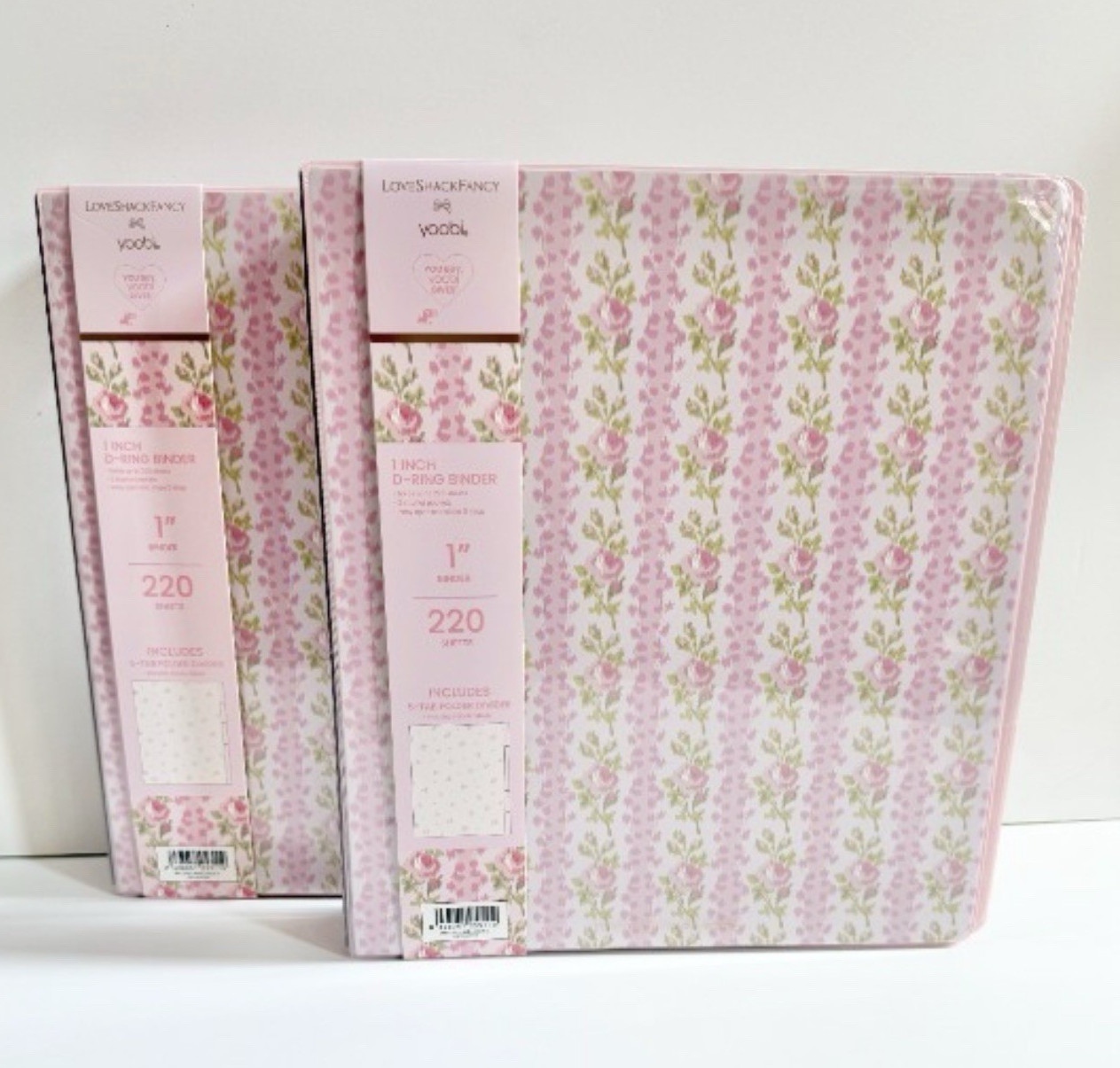 LoveShackFancy x Yoobi 1in D-Ring set of 2 2 Binders Pink 220 Sheet, Pockets