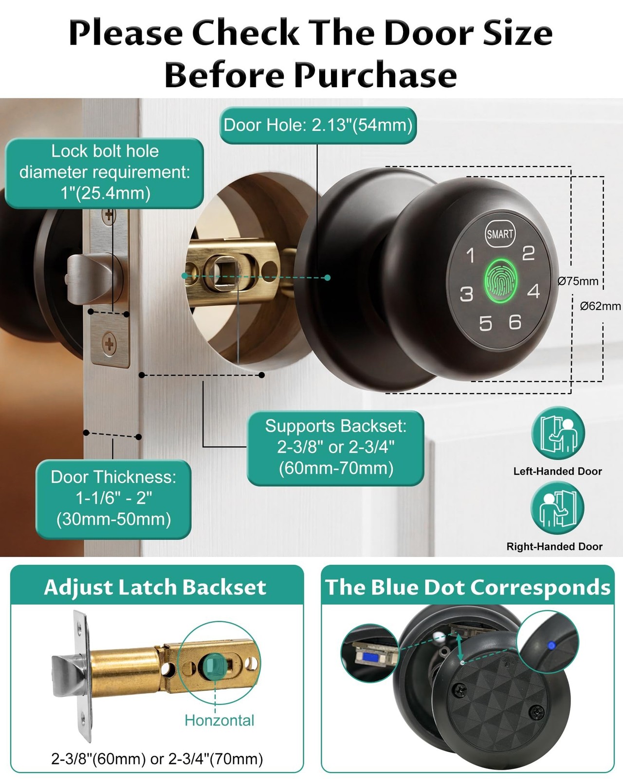 Fingerprint Door Lock with Keypad, Keyless Entry Door Knob | Matte Black, Doo…