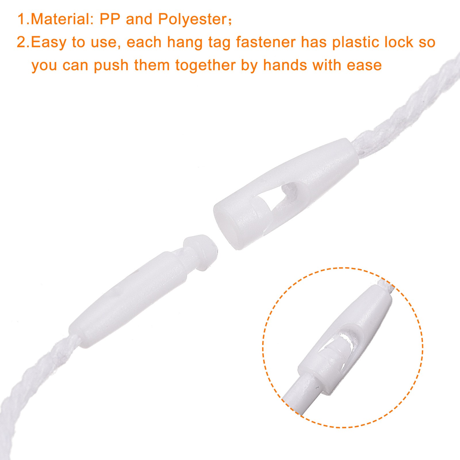 100 x Cotton Hang Tag String Snap Lock Price Tag Fastener Ties White 7.8″