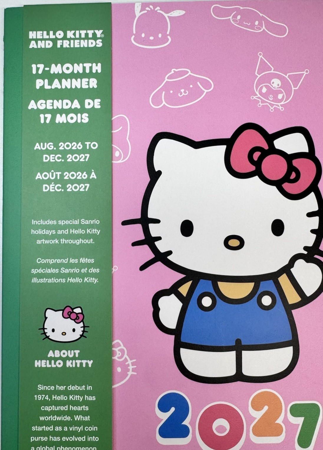 2026 – 2027 Sanrio HELLO KITTY 17 Months Monthly Planner Pink Green Size MEDIUM
