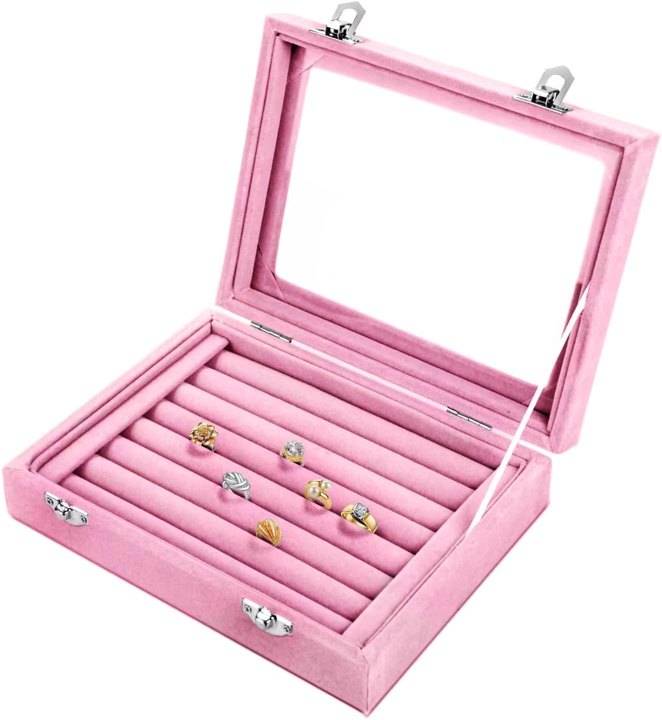 EONGOA Jewelry Box Rings Organizer Tray 7.87 x 5.90 x 1.77 inches, Light Pink