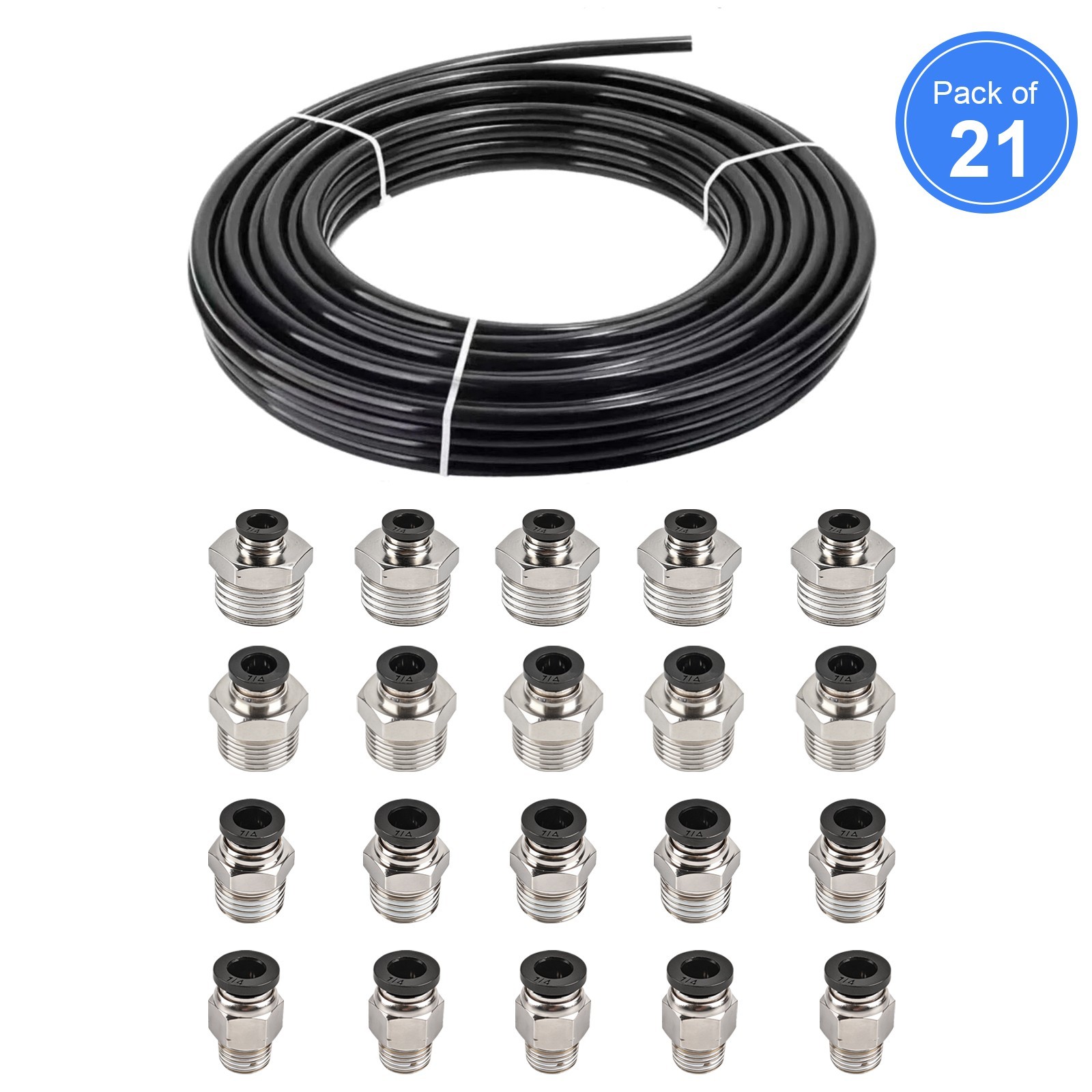 1/4» Air Tubing Kit, 50ft Nylon Hose 1/2 3/8 1/4 1/8 Push to Connect Fittings