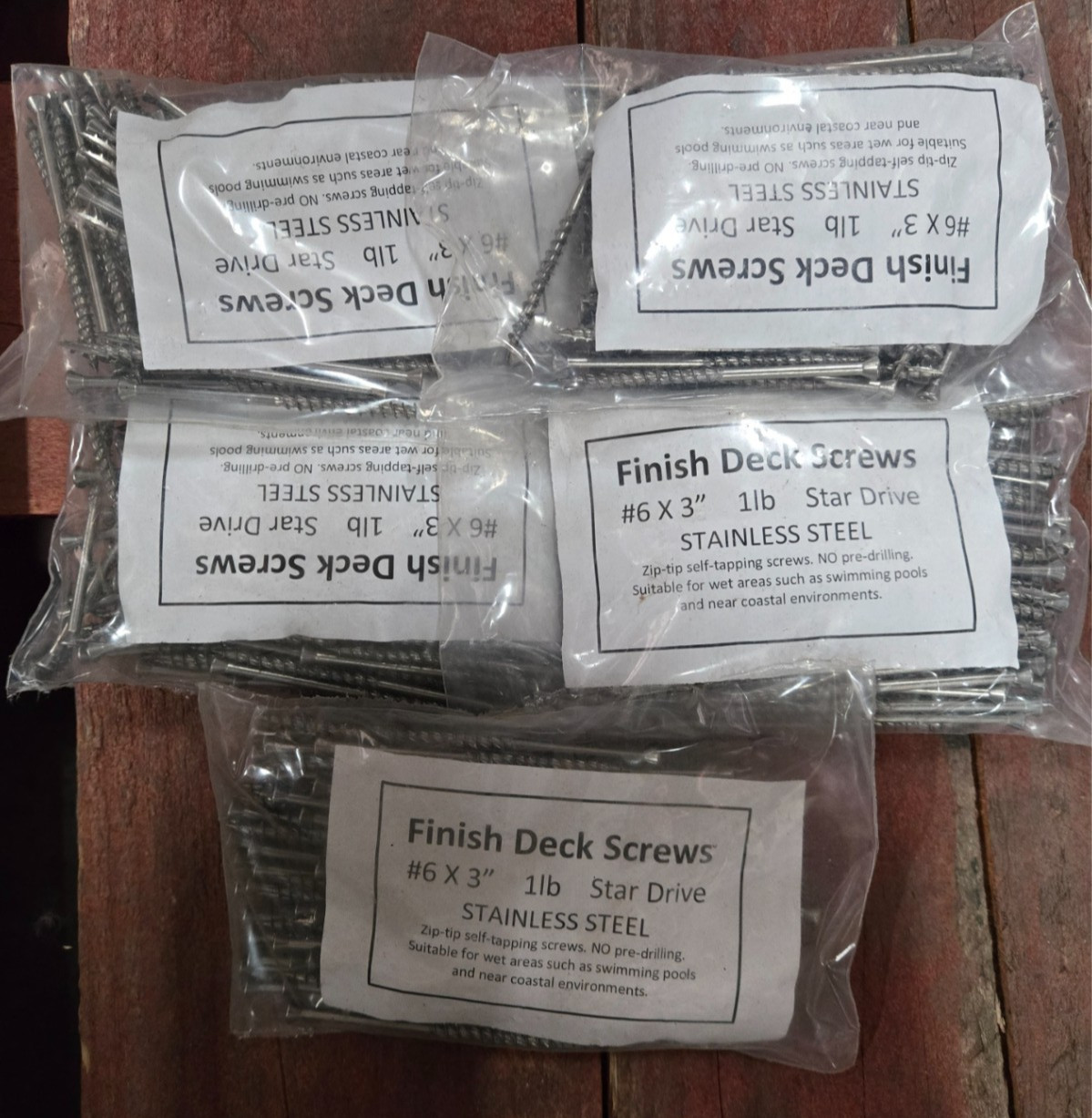 5 pounds #6 x 3″ Star Drive Stainless Steel Finish Deck Screws