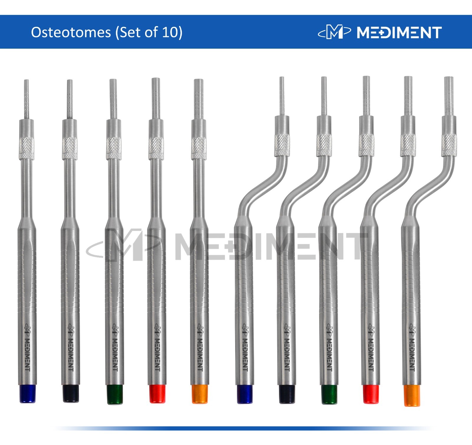Osteotomes Straight and Curved Tip Bone Spreading Dental Surgical Set of 10