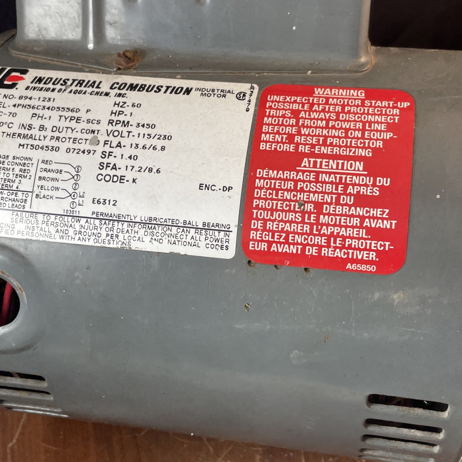1 HP 120/240 Volt AC 3450 Rpm 5/8” Shaft Tested Working