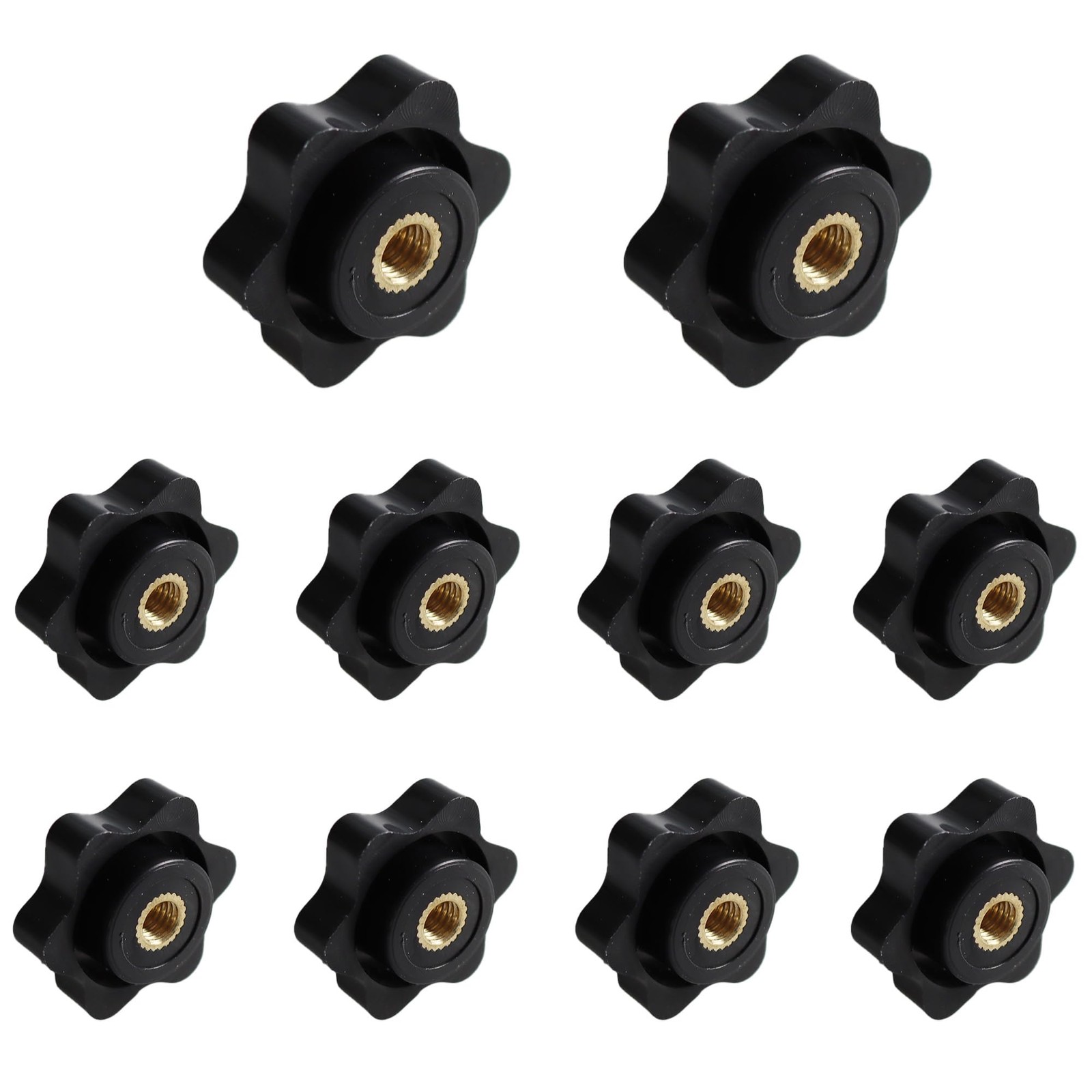 M6 Black Plastic Star Knobs Clamping Handle Nut Thru Hole Female Thread 10 PCS