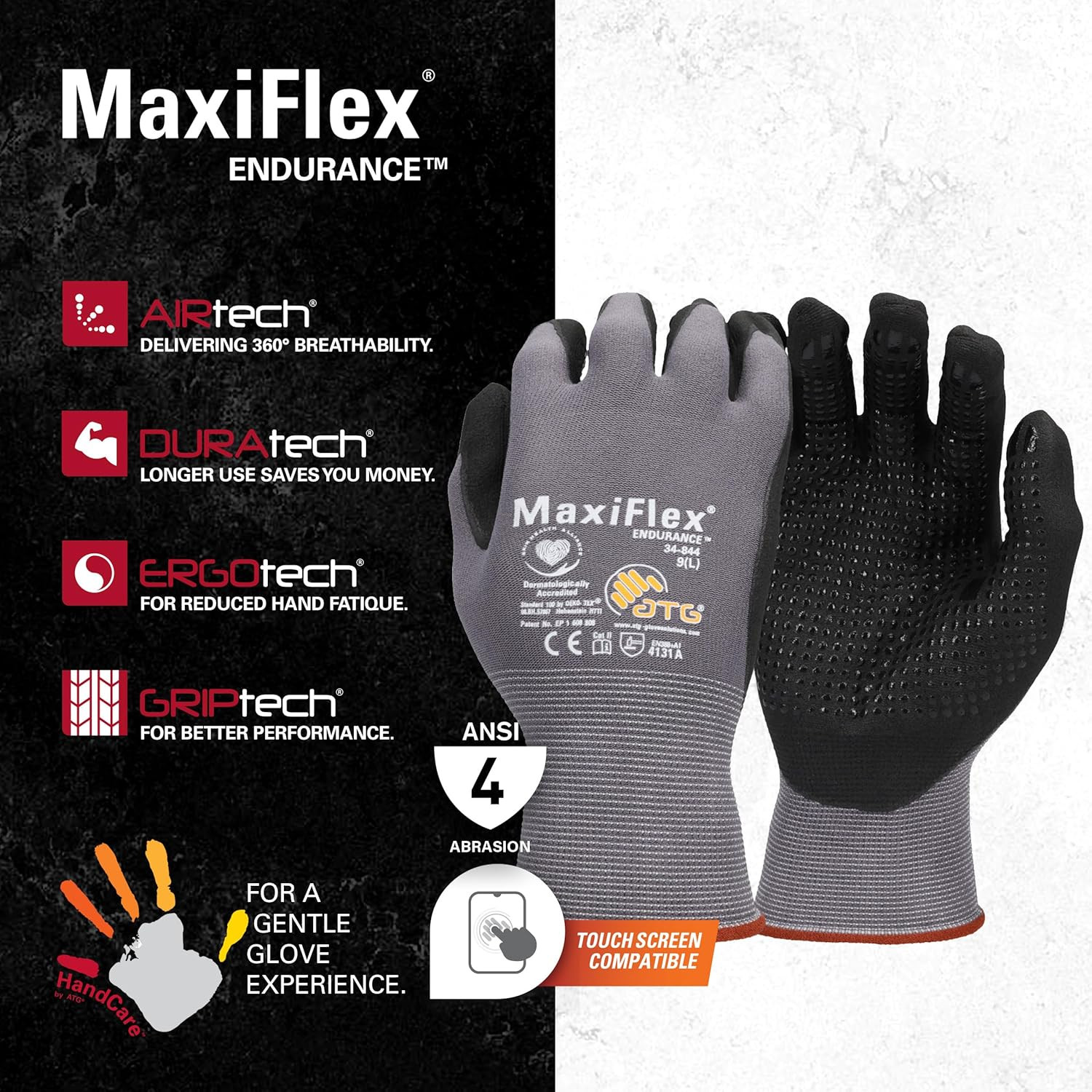 34-844/S Maxiflex Endurance Knit Glove, Small, Gray (Pack of 12)