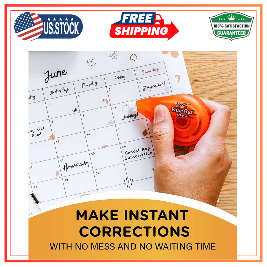 BIC Wite-Out Brand EZ Correct Correction Tape, 39.3 Feet, 2-Count Pack of white