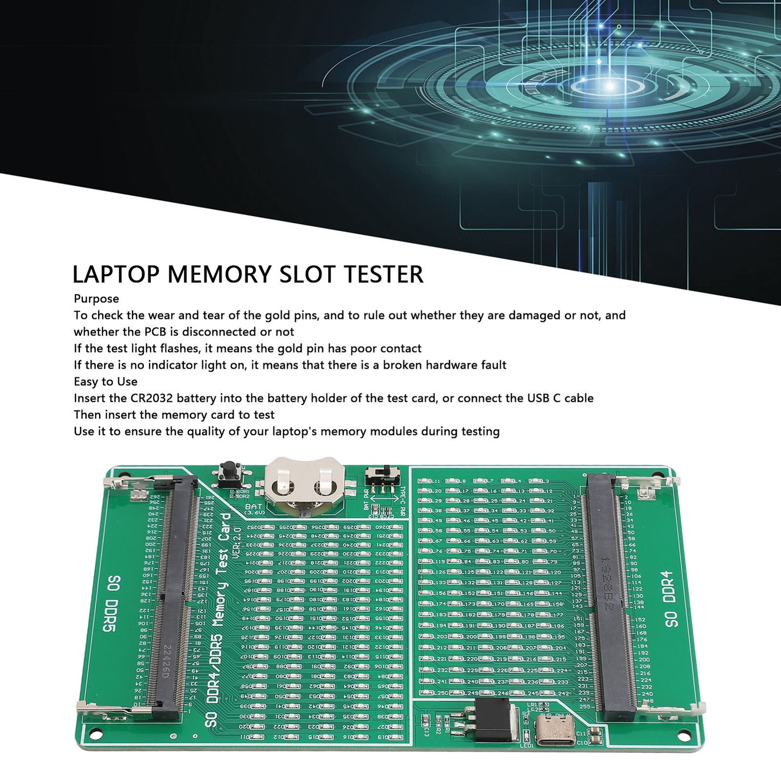 DDR4 DDR5 Memory Tester 2 In 1 Multifunctional Memory Slot Test Card With L ILVJ