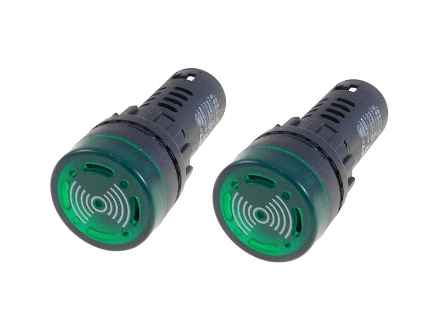2 Pack AC/DC 12V Green LED Flash Indicator Light with Buzzer LB-12V-G