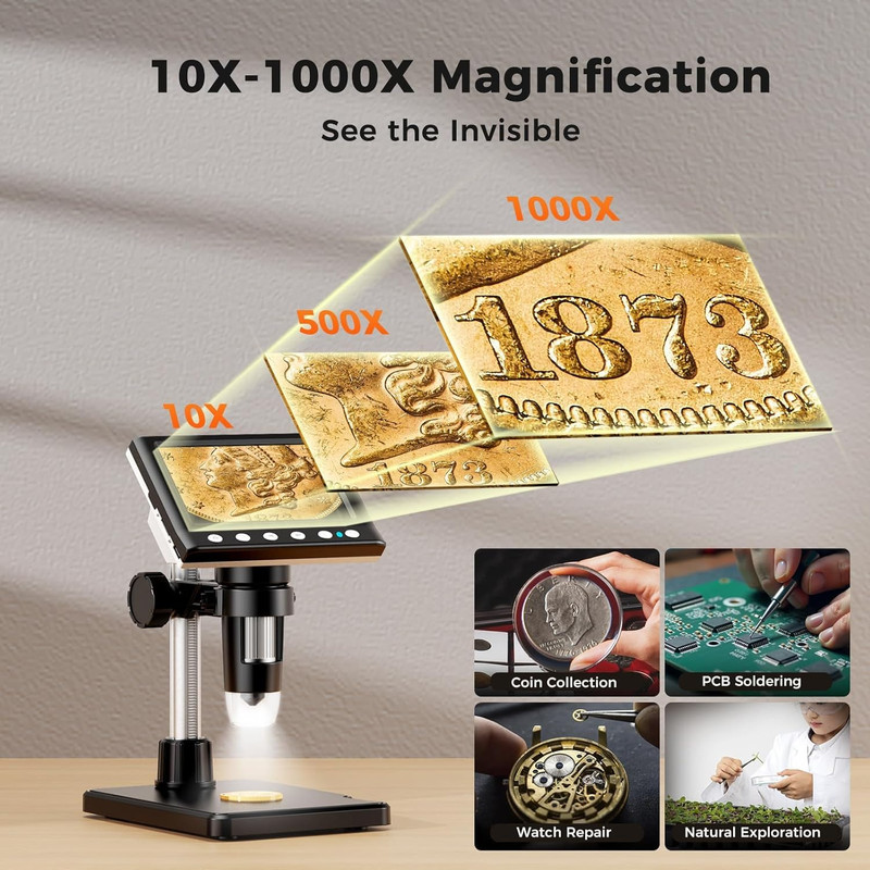 4.3 Inch LCD USB Digital Microscope 1000X Magnifier for Coins Jewelry Repair