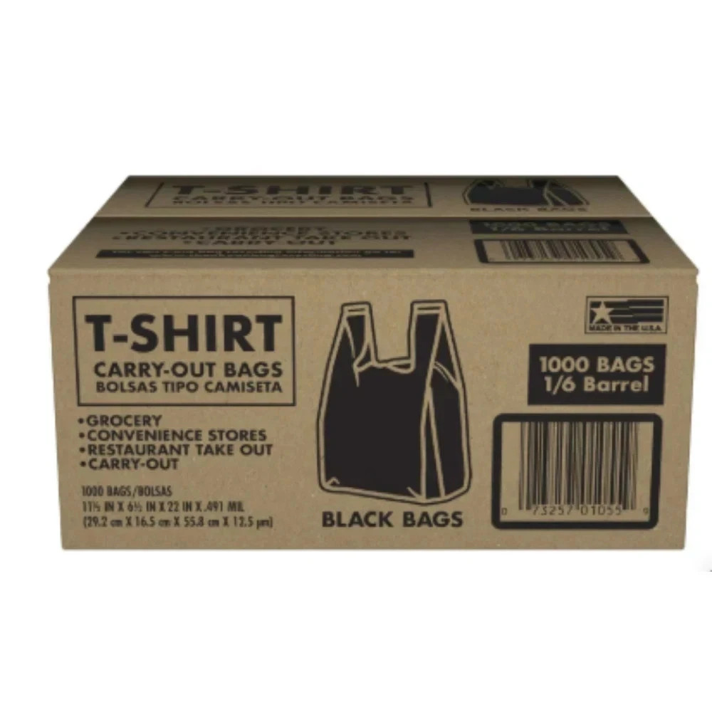 Black T-Shirt Carryout Bags, 11.5″ x 6.5″ x 22″ 1000 ct. Free Shipping