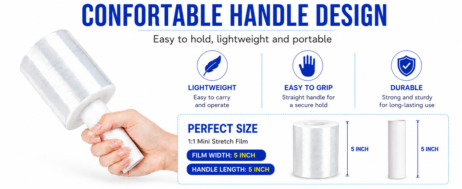 2/8/16 Rolls 5 in. x 1200 ft. Stretch Hand Wrap Clear Cling Plastic Wrap