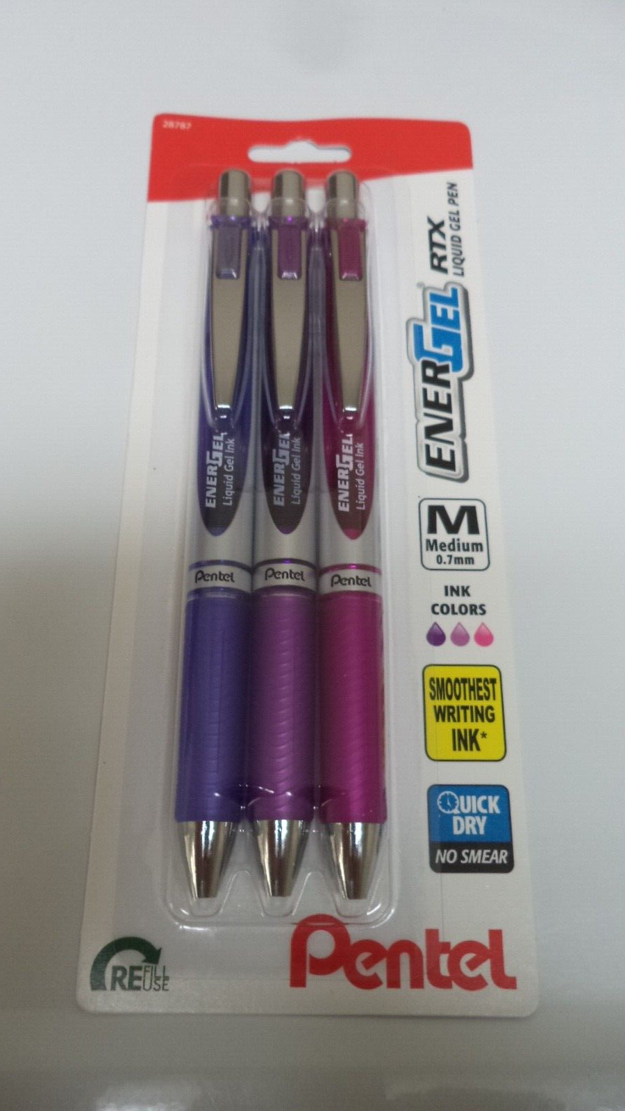3 Pentel EnerGel RTX Retractable Liquid Gel Pen VIOLET + Ink FINE 0.7mm 28787