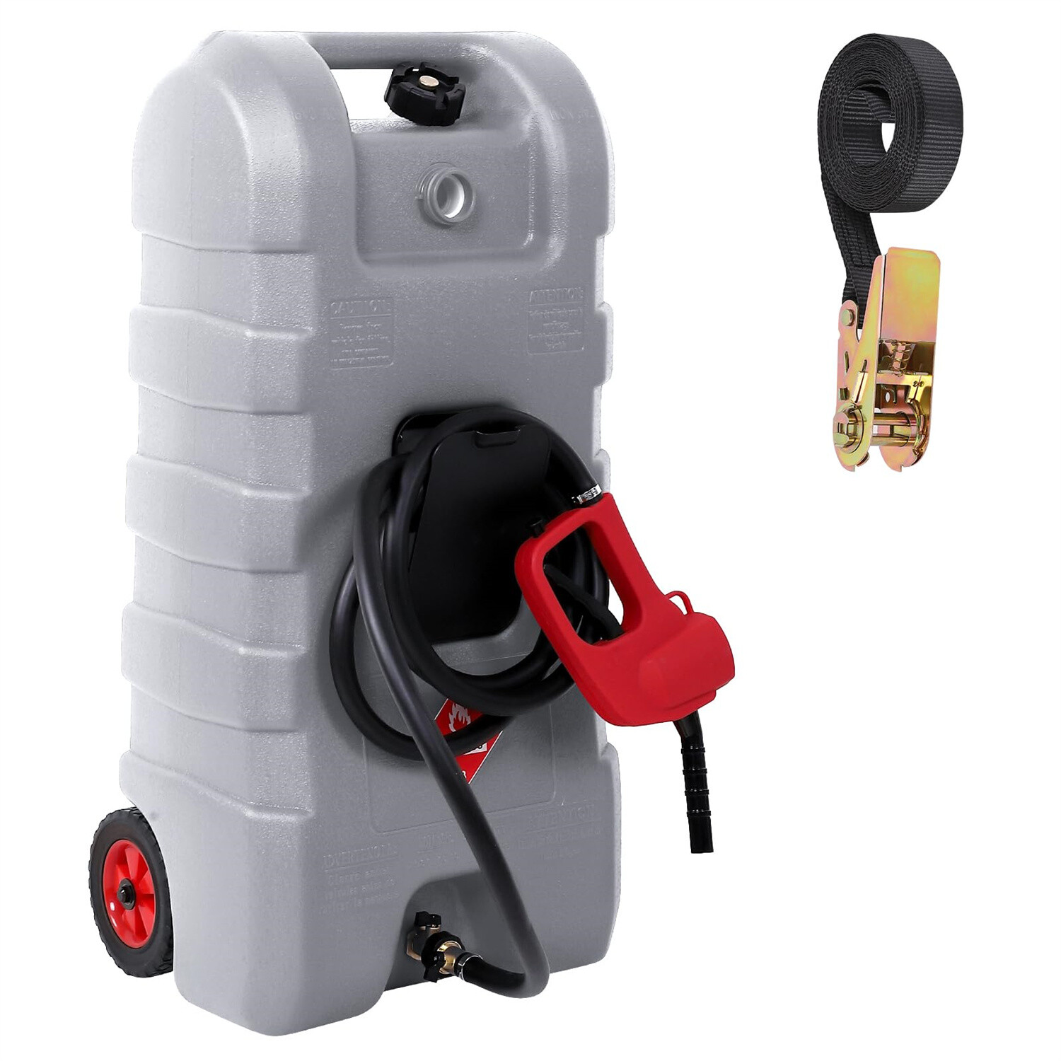 15 Gal Portable Fuel Tank Caddy, Manual Siphon Pump & 10FT Hose for Gas Diesel