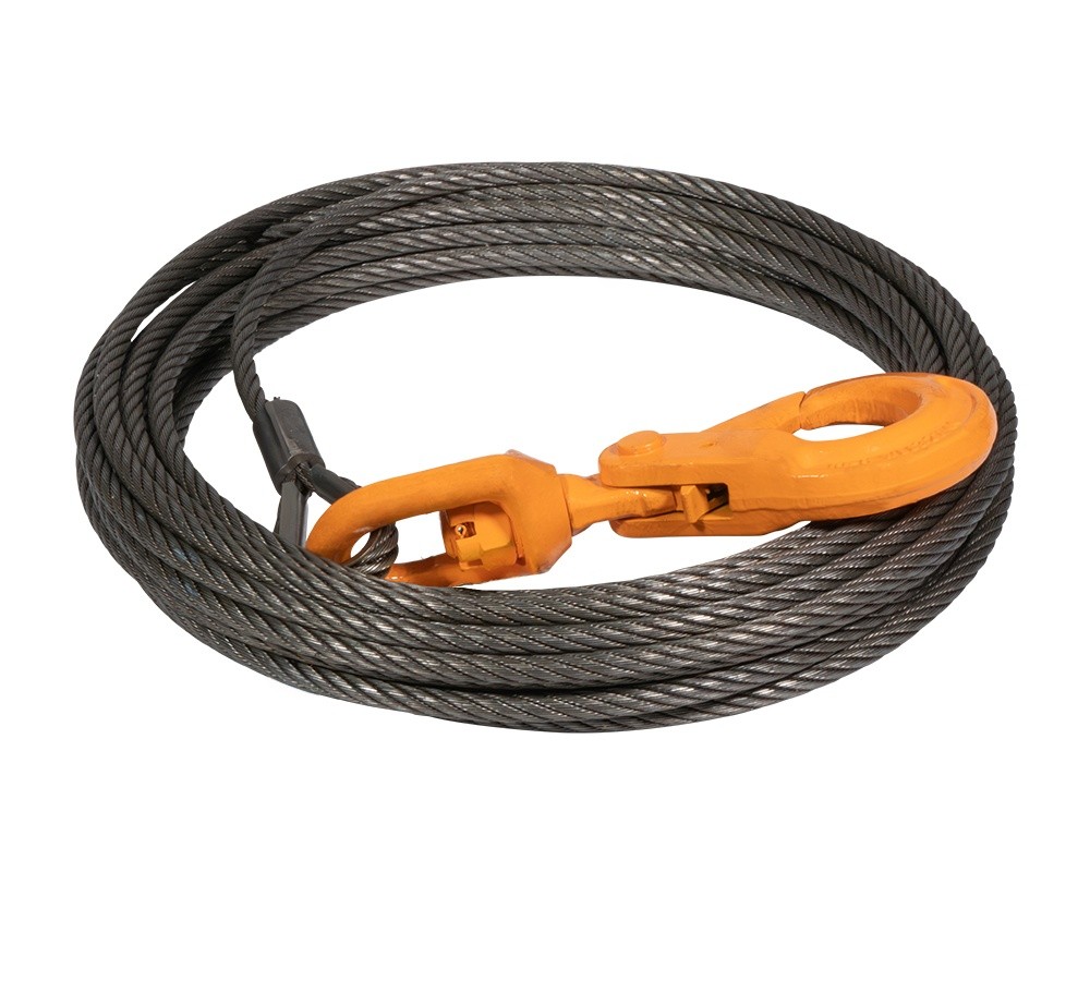 1/2″ x 75′-150′ Wire Rope Steel Winch Cable with Locking Swivel Hook