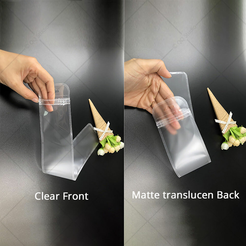 Multi-Size Clear/Clear/Frosted White Glossy Flat Mylar Zip Lock Bag w/ Hang Hole