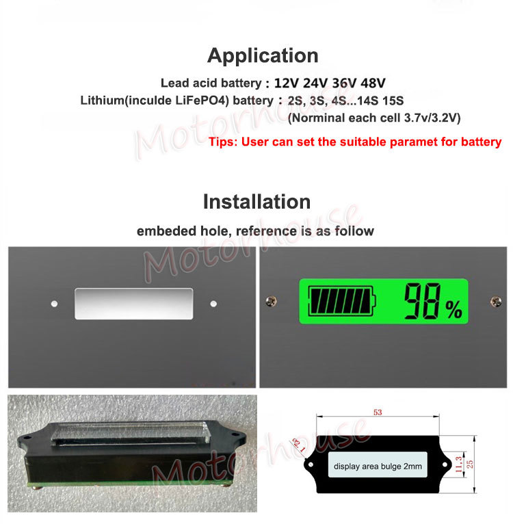 LCD Lead Acid LiFePO4 Lithium Li-ion Battery Volt Meter Capacity Level Indicator