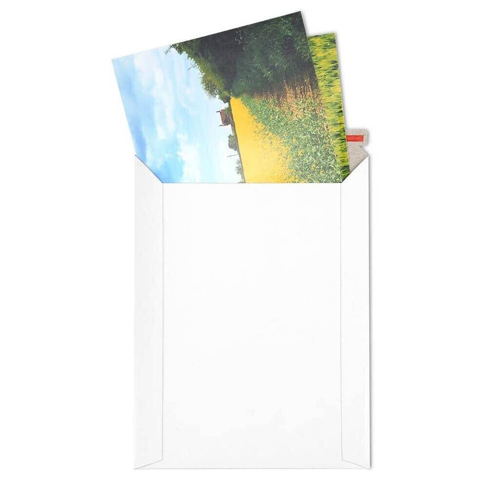 100 – 6×8 9×11.5 White Rigid Stay Flats Self-Seal Cardboard Envelope Mailers