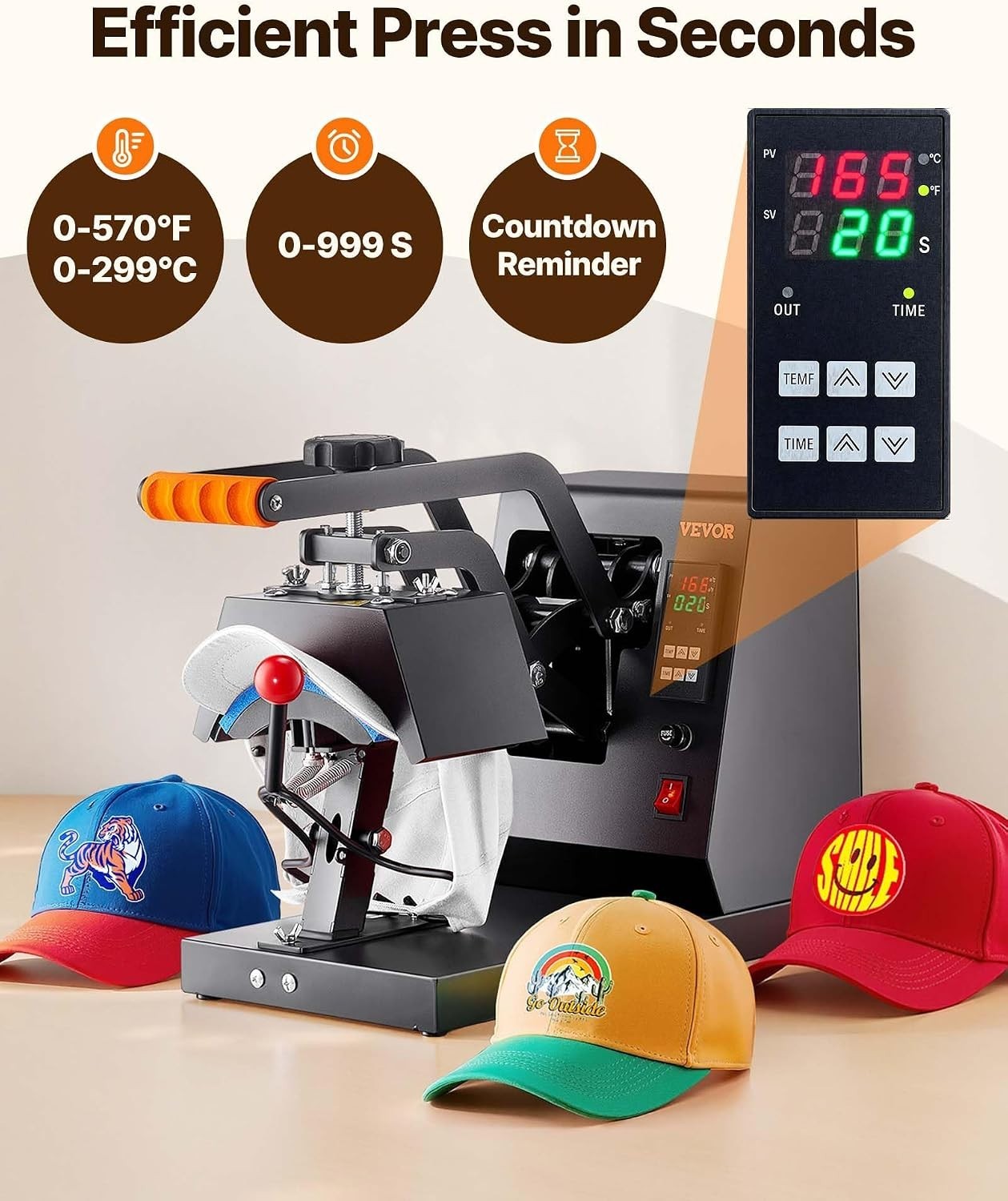4-in-1 Heat Press Machine for Hats with 6x3inches Curved Teflon-Coated Heat P…