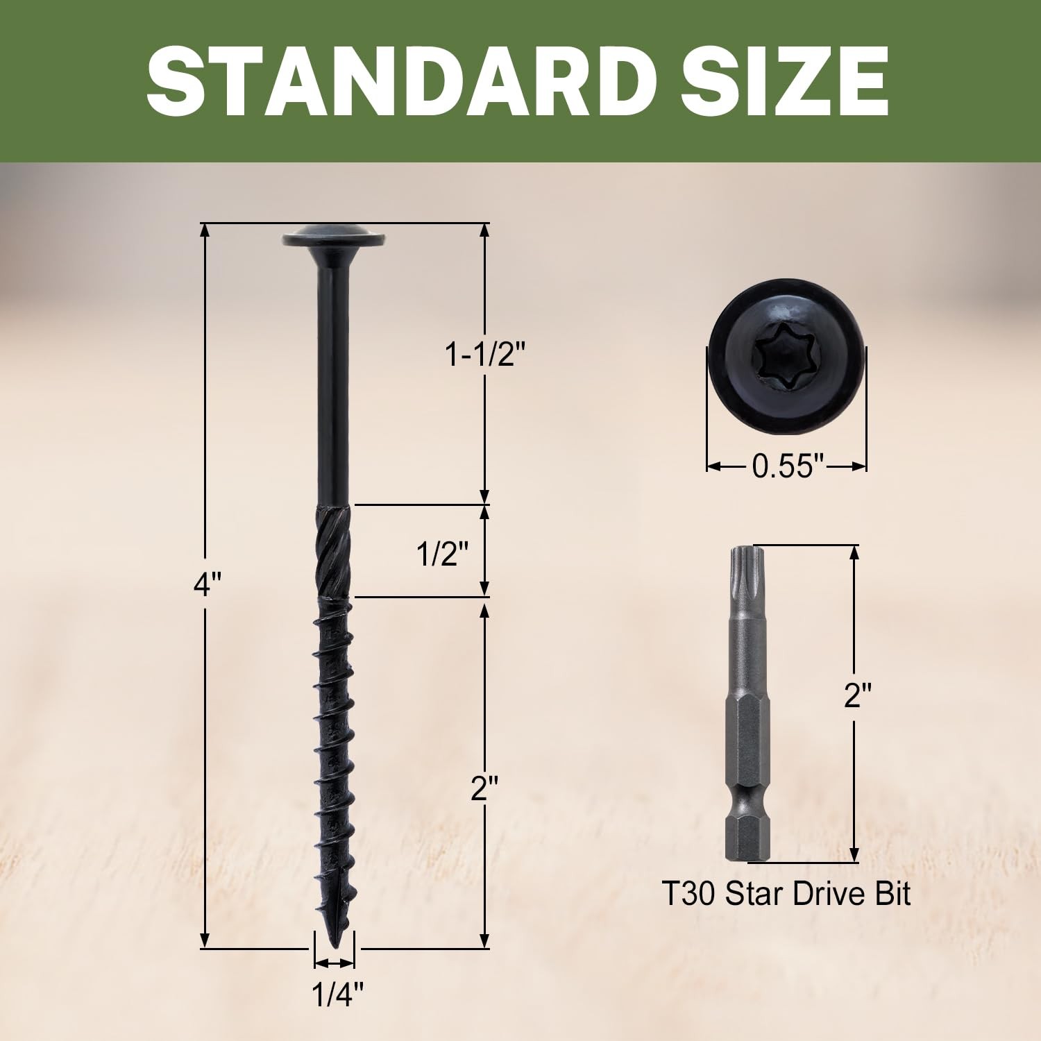 #14×4″ Lag Screws 50pcs Torx Drive Structural Wood Timber Screws w/ T30 Star Bit