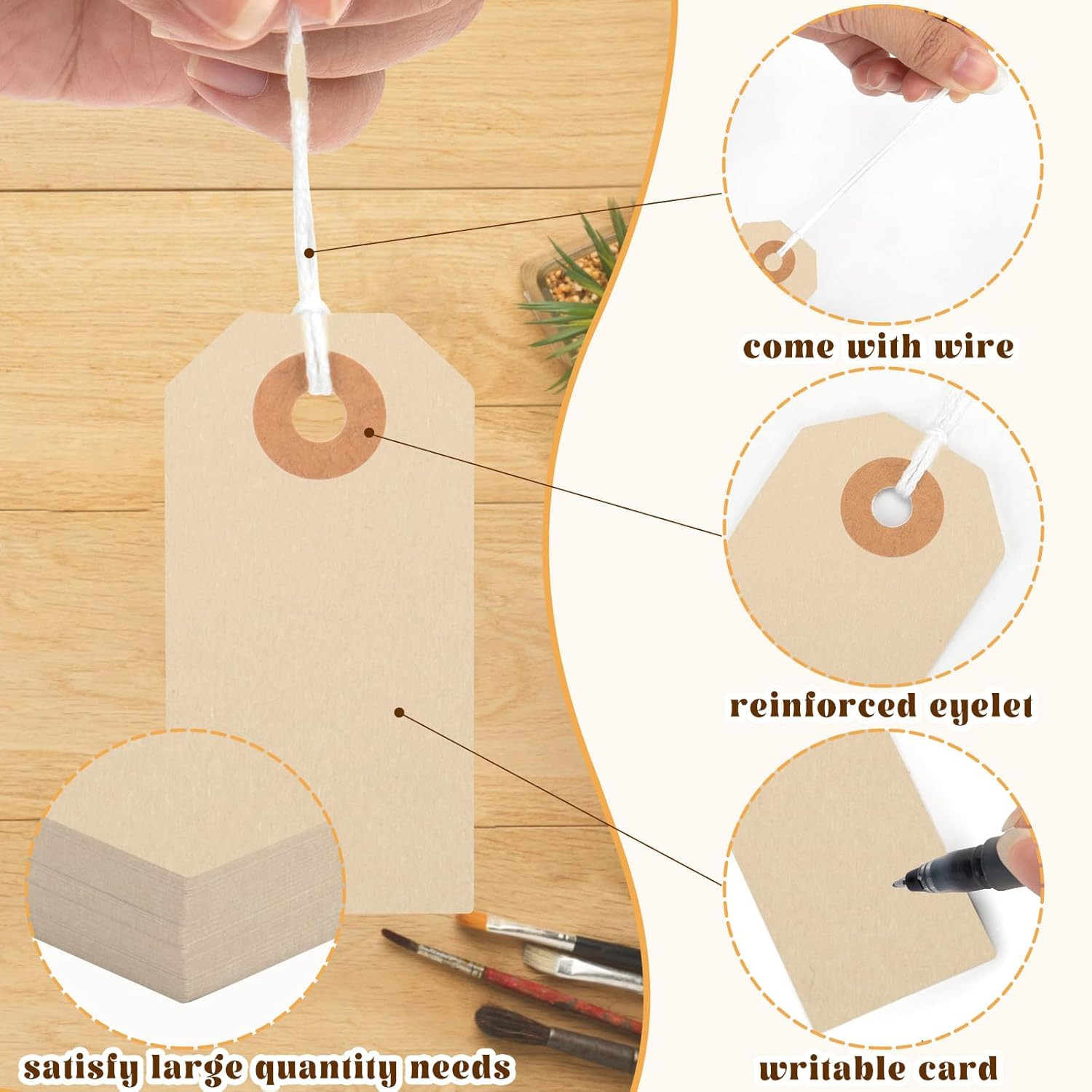 150PCS Blank Shipping Tag, 2 3/4 X 1 3/8 Inches Manila Label Tags with String Re
