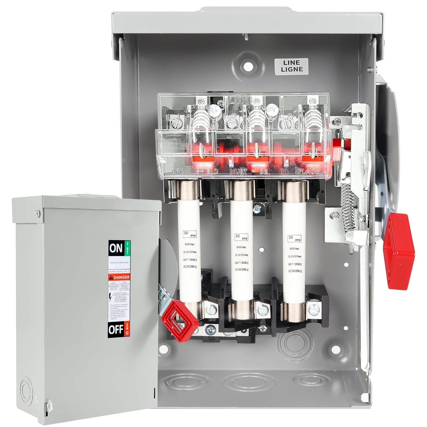 30 Amp Disconnect Switch, Fusible, 3 Pole 600 Volt, with Interlock Mechanism, an