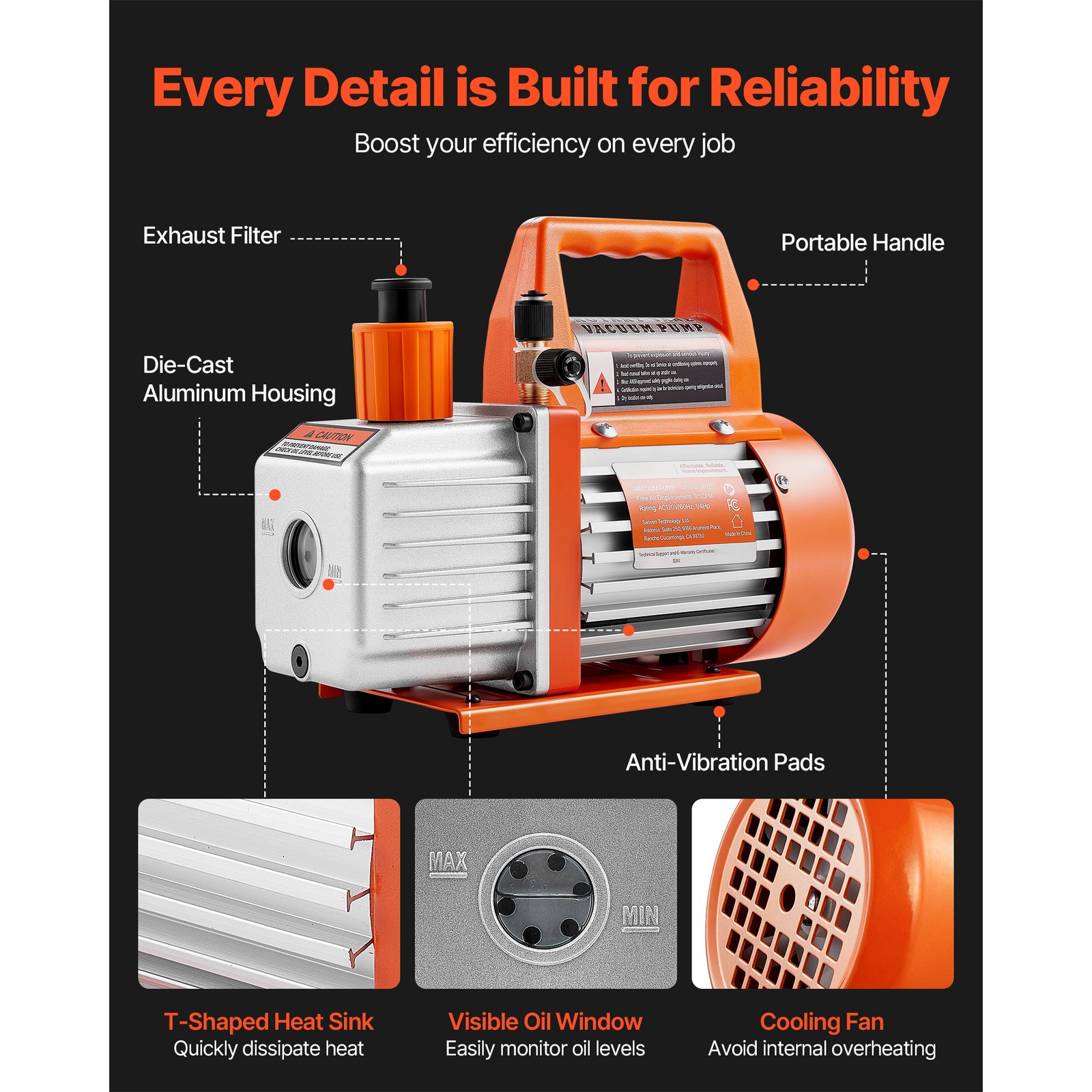 Uimoso 3.5 CFM Single Stage Rotary Vane HVAC Vacuum Pump with Oil