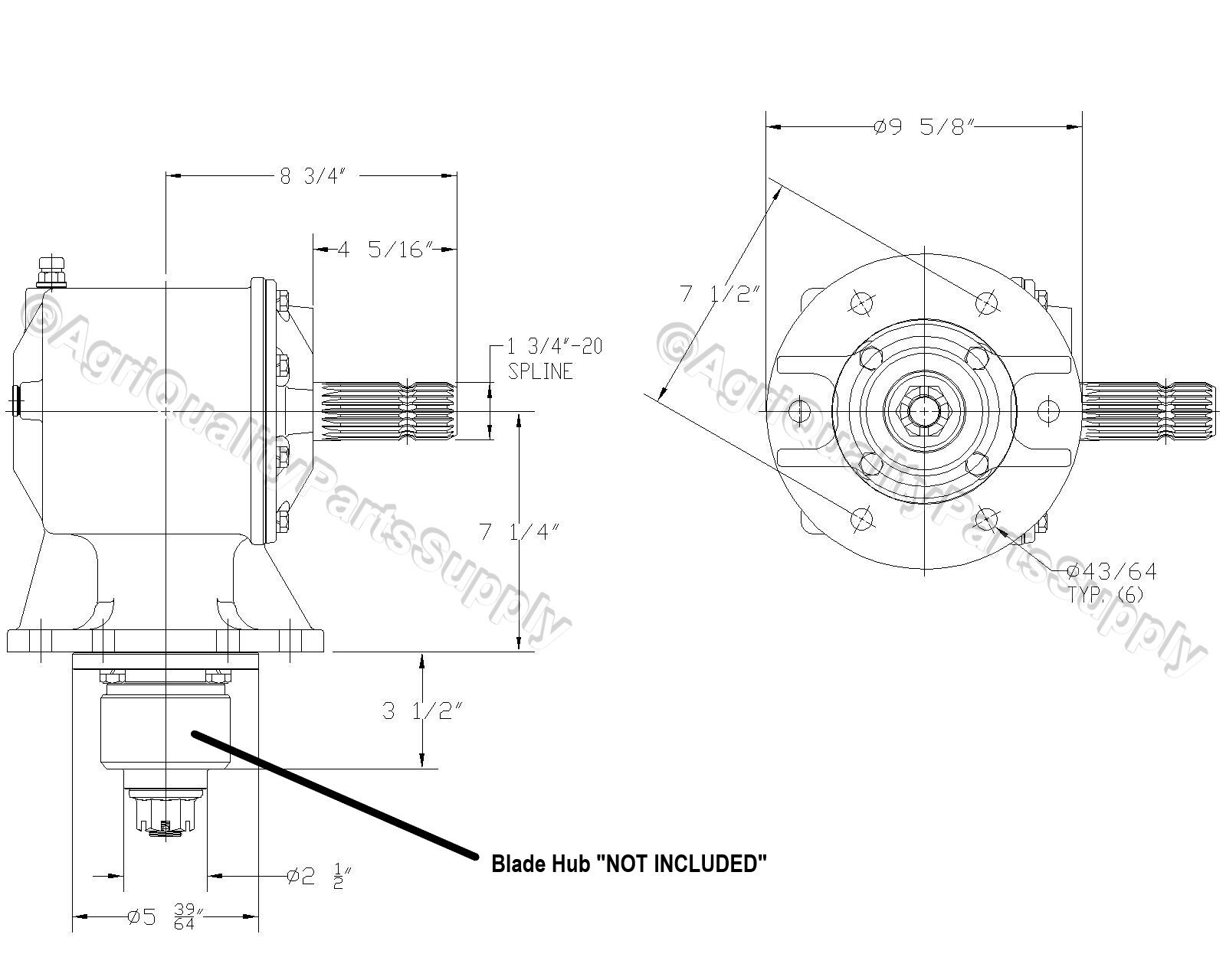 Alamo/Rhino 00760506P Rotary Mower Gearbox 1.21:1 RD(Reducer) Ratio with 6 Bolt