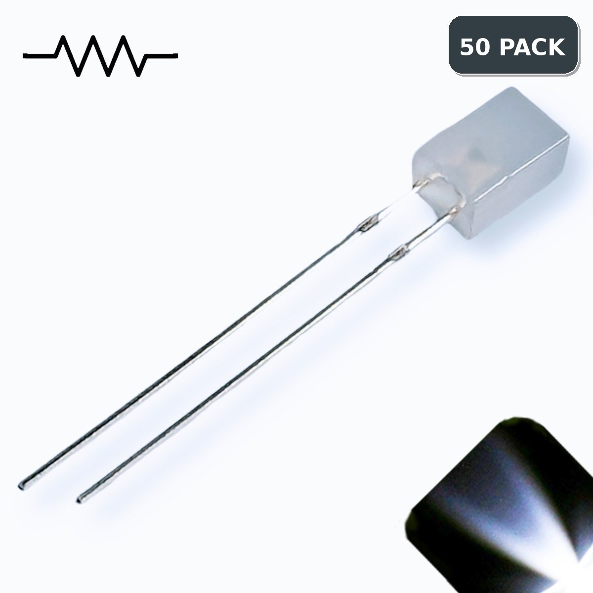 50 x 12v 5mm Cube Frosted Lens LED – Cool Clear White LED – Ultra Bright (5v-15v