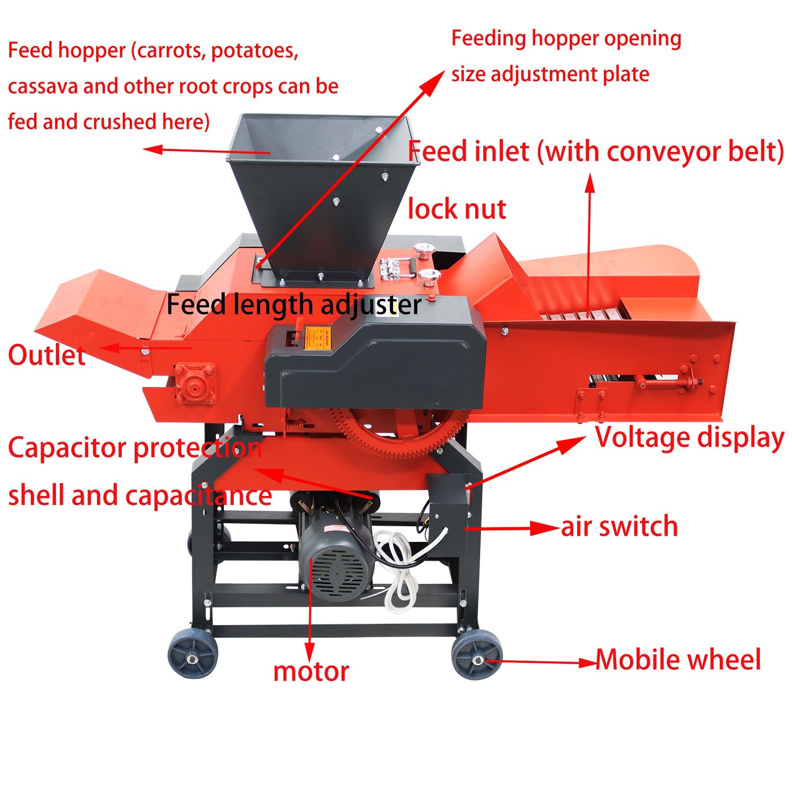 220V Hay Straw Grass Cutter Crusher Pulverizer with Conveyor for Automatic Feed