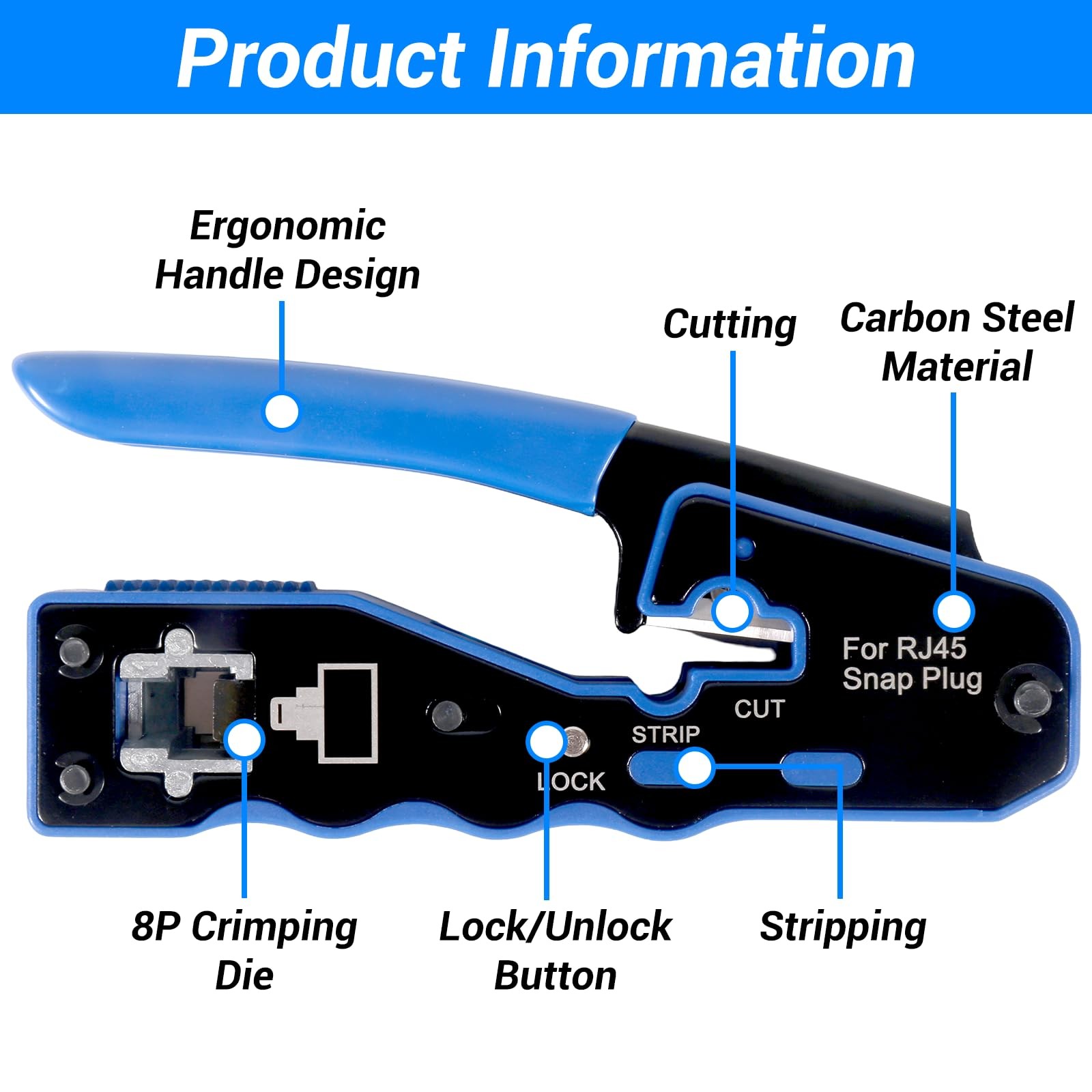 RJ45 Crimp Tool, Pass Thru RJ11 RJ12 Ethernet Crimper for Cat5 Cat6 Connector…
