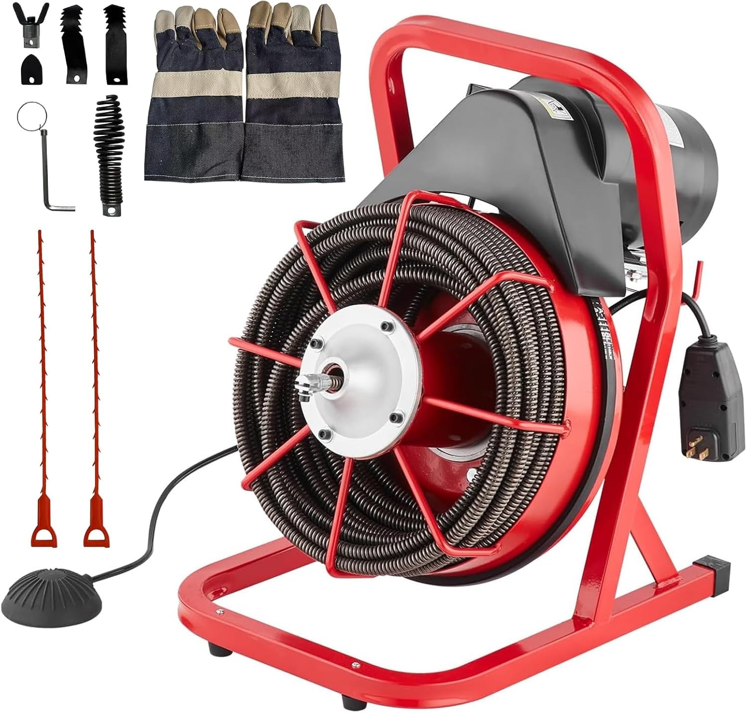 Drain Cleaner Machine Electric Drain Auger 75 FT x 1/2 In Auto Feed 1850RPM 450W