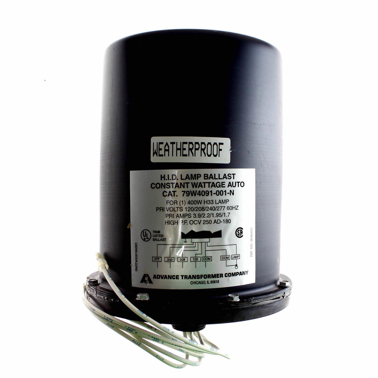 PHILIPS ADVANCE 79W4091-001-N HID MH BALLAST, 120-277V, 400W H33 METAL HALIDE