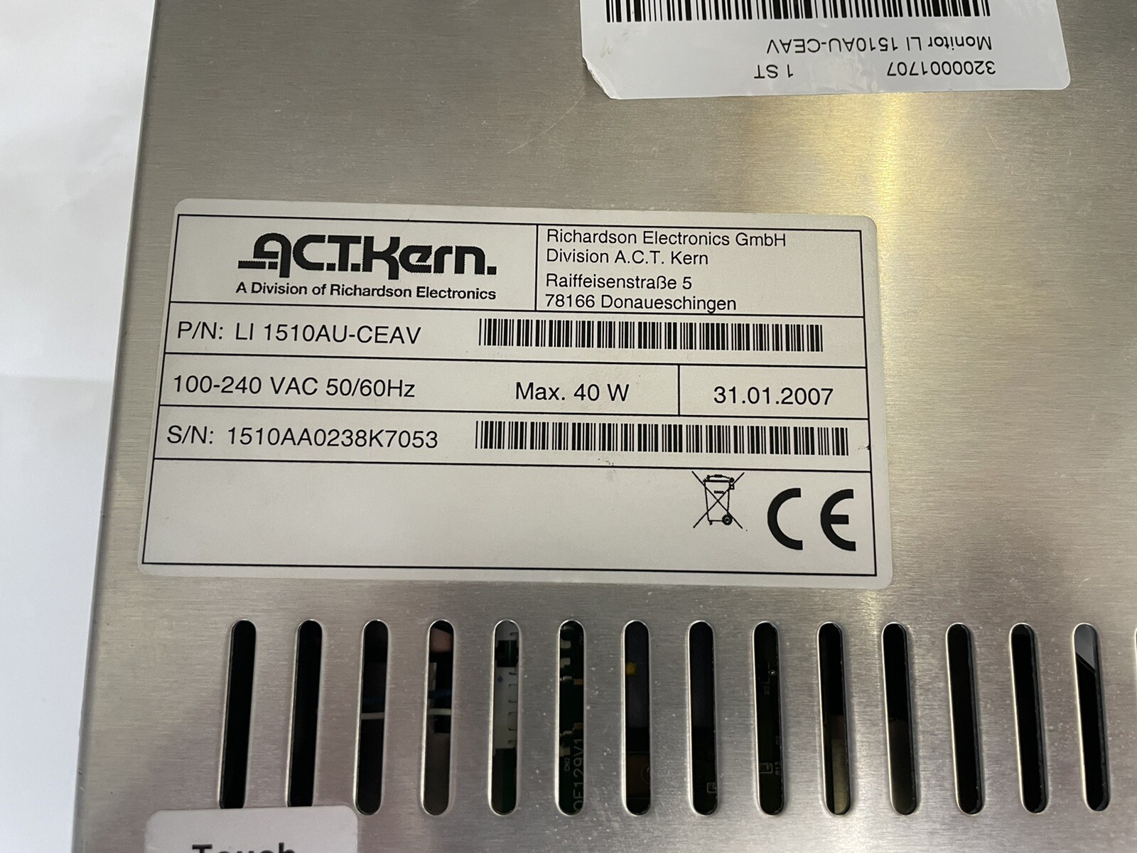 ACT KERN 15″ industrial touch monitor without front panel LI 1510-AU-CEAV