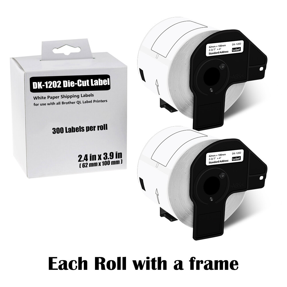 2Rolls 2.4in x 3.9in White Paper Shipping Labels DK-1202 For Brother QL-500/700